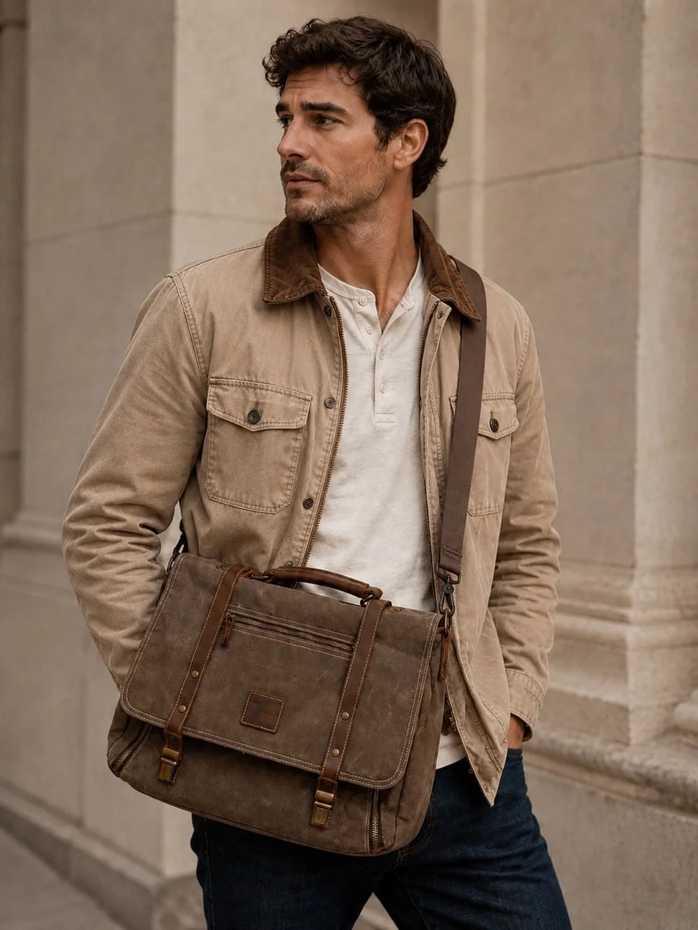 Vintage ZB Messenger Bag waterproof canvas and leather